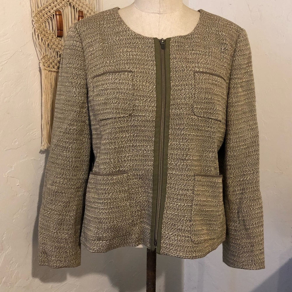 Ann Taylor zip up tweed jacket coat blazer Sz 14